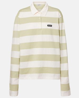 Miu Miu Striped Cotton Jersey Polo Shirt - White