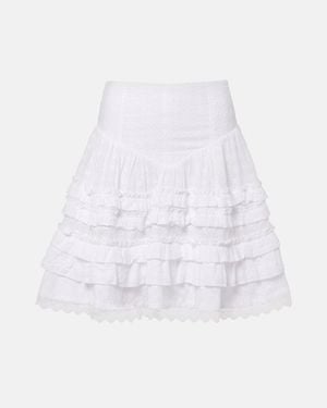 Ganni Broderie Anglaise Tiered Cotton Miniskirt - White
