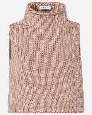 Alaïa Cropped Cotton-Blend Turtleneck Top - Pink