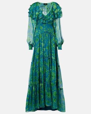 Etro Floral Ruffled Tiered Silk Chiffon Maxi Dress - Green