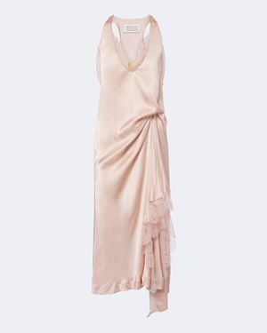Maison Margiela Gathered Lace-Trimmed Satin Slip Dress - Pink