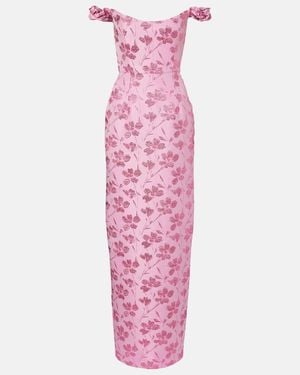 Markarian Yolanda Floral Off-Shoulder Brocade Gown - Pink