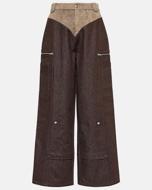 DIDU High-Rise Wide-Leg Cotton Cargo Trousers - Brown