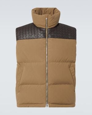 Bottega Veneta Intrecciato Leather-Panelled Quilted Cotton Down Gilet - Brown