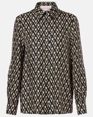 Valentino Toute La V Silk Twill Shirt - Black