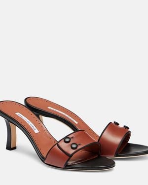 Manolo Blahnik Muluka 70 Leather Mules - Brown