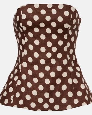 Faithfull the Brand Petro Polka-Dot Strapless Linen Top - Brown