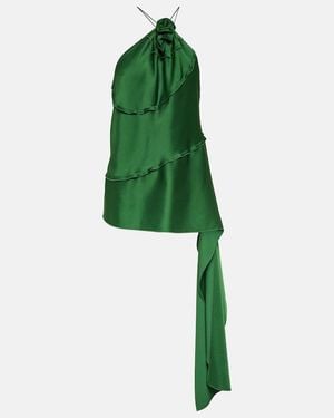 Victoria Beckham Floral-Applique Draped Satin Top - Green