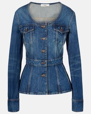 Chloé Peplum Denim Jacket - Blue