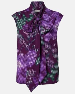Dries Van Noten Floral Tie-Neck Top - Purple