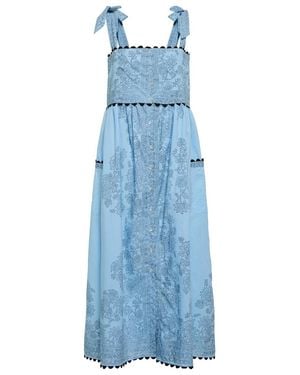 Juliet Dunn Floral Printed Cotton Midi Dress - Blue