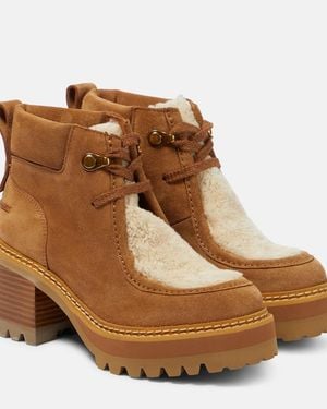 See By Chloé Shearling-Trimmed Suede Ankle Boots - Brown