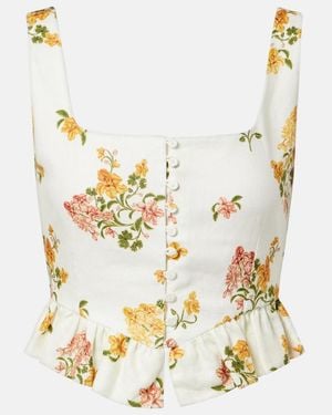 Agua Bendita Eslabon Cordillera Floral Linen Top - Metallic