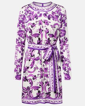 Dolce & Gabbana Majolica-Print Charmeuse Dress - Purple