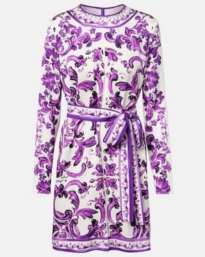 Dolce & Gabbana Majolica-Print Charmeuse Dress - Purple