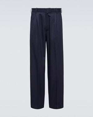 KENZO Pinstripe Cotton And Linen Trousers - Blue