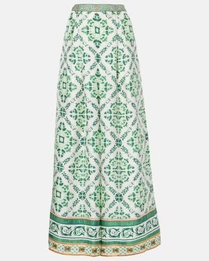 CAMILLA Bedruckte Palazzo-Hose Aus Seide - Grün