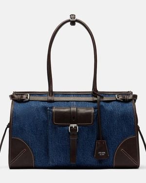 Prada Bonnie Large Denim Shoulder Bag - Blue