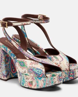 Etro 120 Paisley Canvas Platform Sandals - Metallic