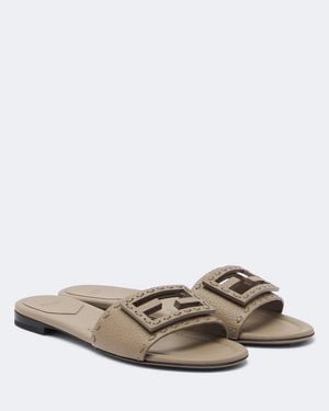 Fendi Tube Ff Leather Slides - Brown
