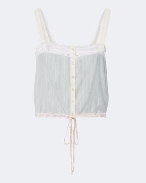 Chloé Lace-Trimmed Striped Silk Top - White