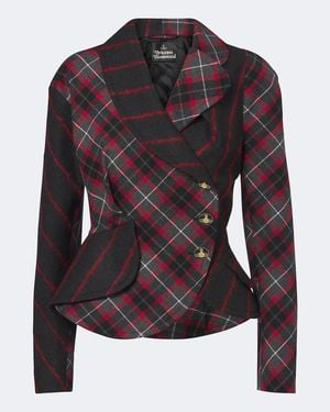 Vivienne Westwood Stormy Peplum Tartan Wool Jacket - Black
