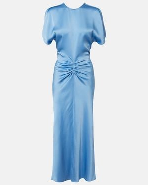 Victoria Beckham Gathered Satin Midi Dress - Blue