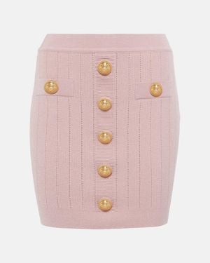 Balmain Knit Skirt With Buttons - Pink