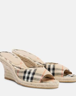 Burberry Check Espadrille Wedges - Natural