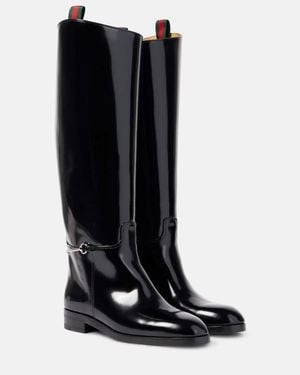 Gucci Polished Leather Knee-High Boots - Black