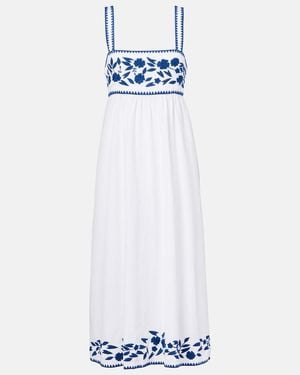 Juliet Dunn Embroidered Cotton And Linen Midi Dress - White