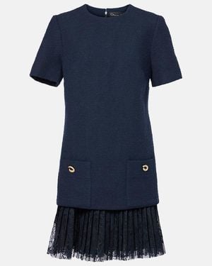 Oscar de la Renta Tweed And Lace Minidress - Blue