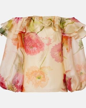 Carolina Herrera Floral Off-Shoulder Silk Organza Top - Pink