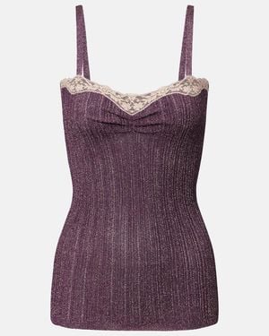 Valentino Lace-Trimmed Lame Top - Purple