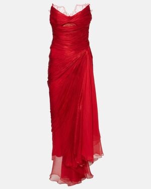 Maria Lucia Hohan Jolie Ruched Silk Bustier Gown - Red