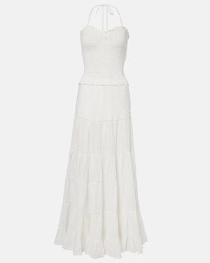 Poupette Foe Shirred Cotton Maxi Dress - White