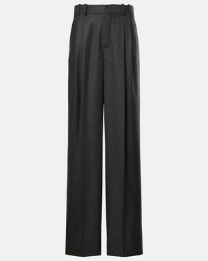Saint Laurent Pleated Cashmere Wide-Leg Trousers - Black