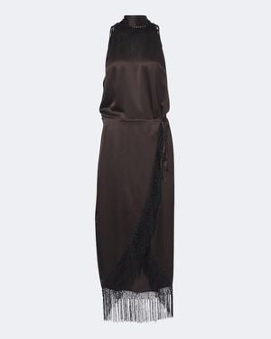 SIR. Lula Fringed Asymmetric Silk Maxi Dress - Black