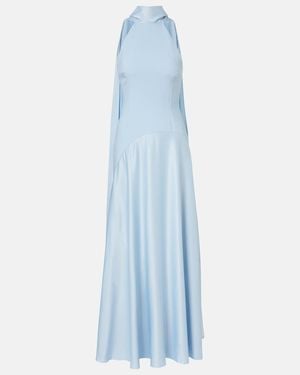 Solace London Cece Halterneck Crepe And Satin Gown - Blue
