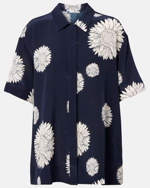 Asceno Montauk Floral Silk Crepe Shirt - Blue