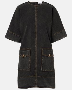 Ganni Washed Stretch Cotton Boxy Kimono Mini Dress - Black