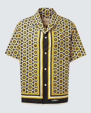 Valentino Bulles Royales Cotton Poplin Bowling Shirt - Yellow