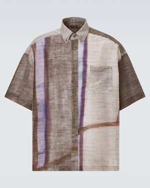 Giorgio Armani Camisa Bowling De Algodon Y Seda Estampada - Marrón