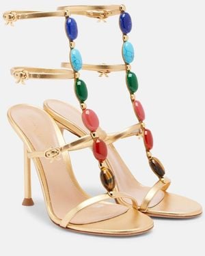 Gianvito Rossi Shanti Embellished Leather Sandals - Metallic