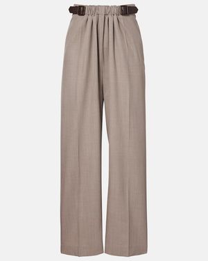 Loewe Gathered Wool Wide-Leg Pants - Gray