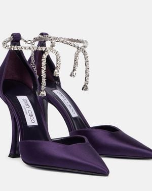 Jimmy Choo Stevie 100 Embellished Satin Pumps - Blue