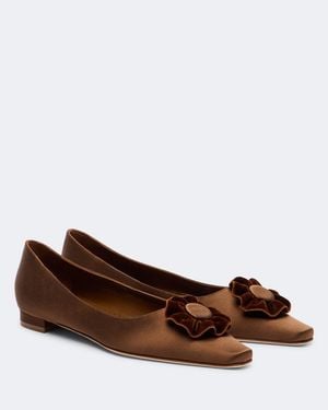 Manolo Blahnik Fortanflat Satin Ballet Flats - Brown