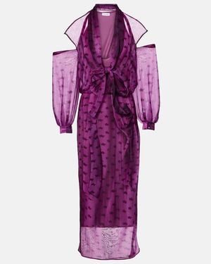 Acne Studios Cutout Printed Semi-Sheer Midi Dress - Purple