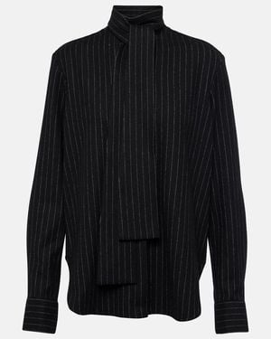 Alex Perry Pinstripe Tie-Neck Shirt - Black