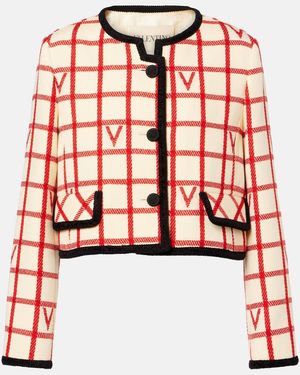 Valentino Ivory Jacket With Check Vlogo Pattern - Red